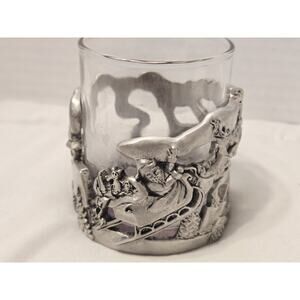 Vtg Seagull Pewter Santa Sleigh Reindeer Votive Candle Holder Etain Zinn 1997